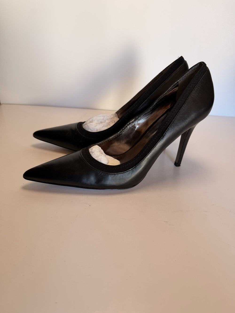 Charles by Charles David Black Leather Pointed Toe Stiletto Pumps Heels Women's